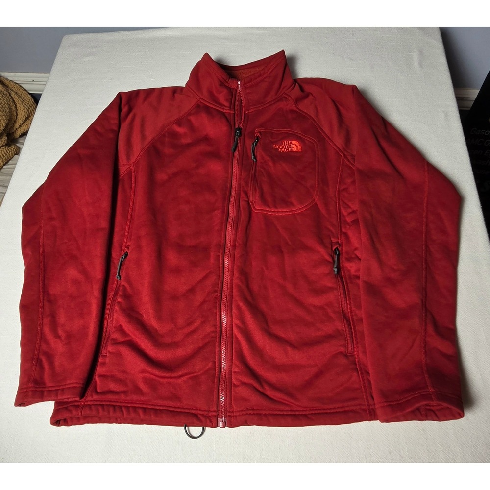 The North Face Mens Red Full Zip Sherpa Lined Fleece Jacket Large